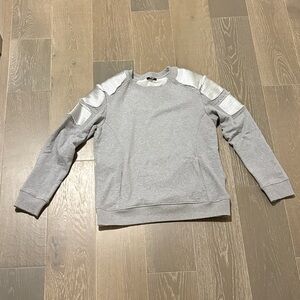 Balmain Light Gray Crewneck Sweater with Metallic Accents